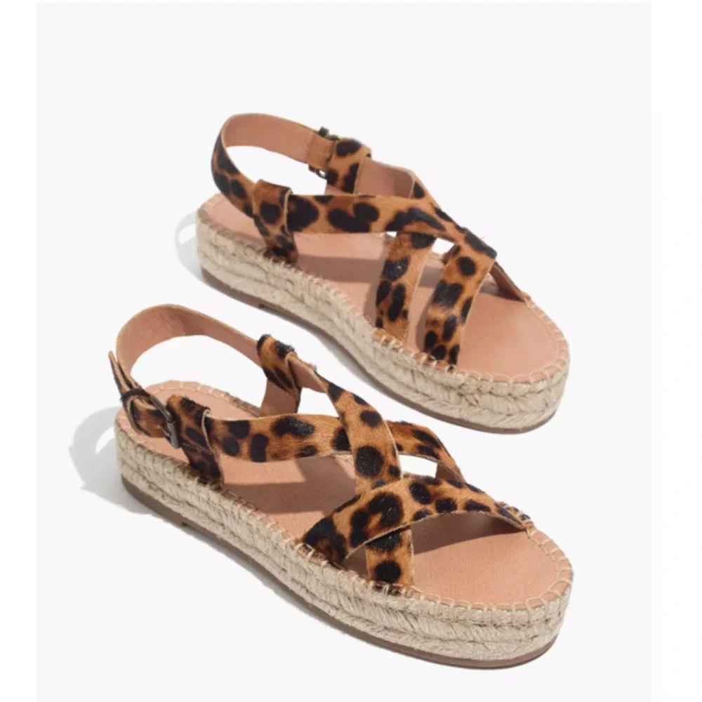 Madewell The Malia Espadrille Sandal in Leopard Calf Hair Size US 8